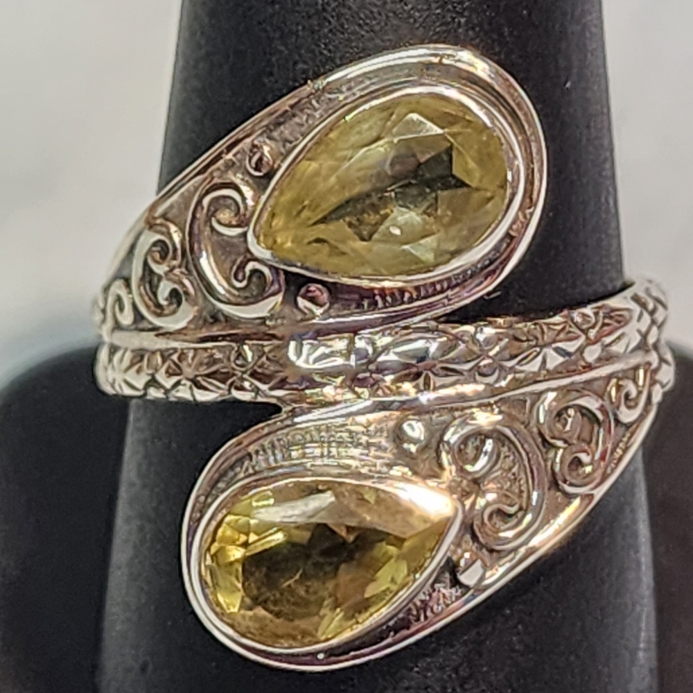 Double Lemon Quartz and Sterling Ring